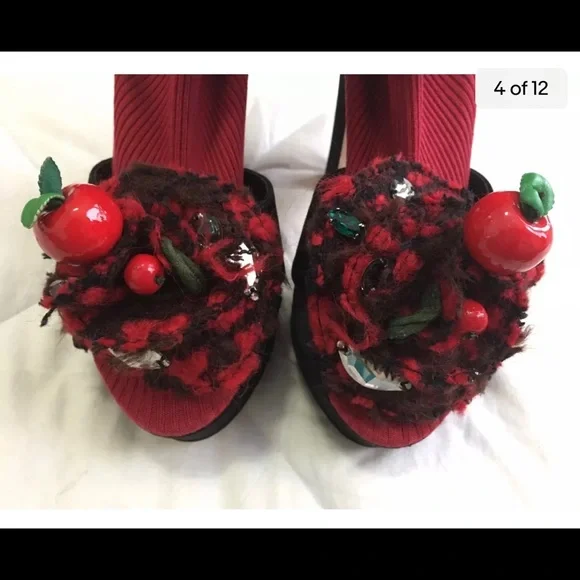 Rare Dolce & Gabbana Black Satin Heel Knit Sock and Appliqué - Picture 2 of 7